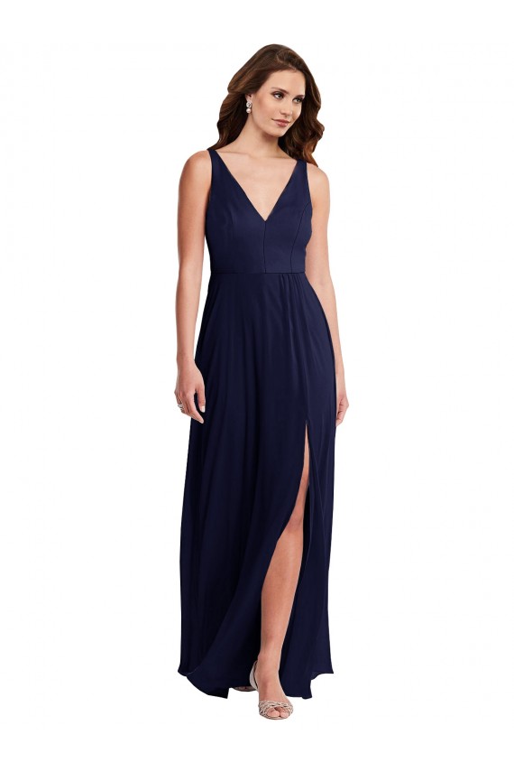 Affordable Soft Chiffon Dark Navy A-Line V-Neck Long Maxi Evening Dress UK