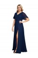 Affordable Soft Chiffon Dark Navy A-Line V-Neck Long Plus Size Evening Dress UK