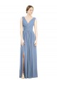 Affordable Soft Chiffon Dusty Blue A-Line V-Neck Long Maxi Evening Dress UK