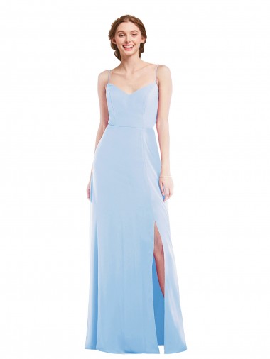 Affordable Soft Chiffon Light Sky Blue A-Line Spaghetti Straps Long Maxi Evening Dresses UK