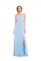 Affordable Soft Chiffon Light Sky Blue A-Line Spaghetti Straps Long Maxi Evening Dresses UK