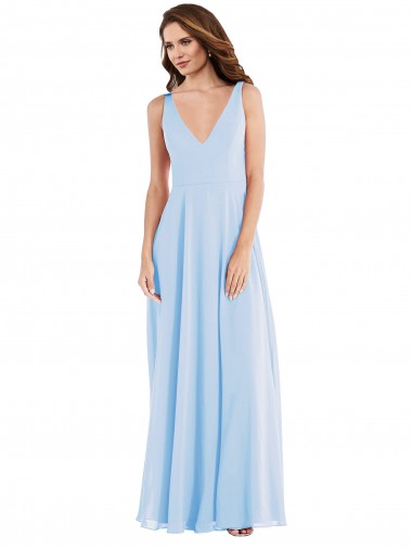 Affordable Soft Chiffon Light Sky Blue A-Line V-Neck Long Maxi Evening Dress UK