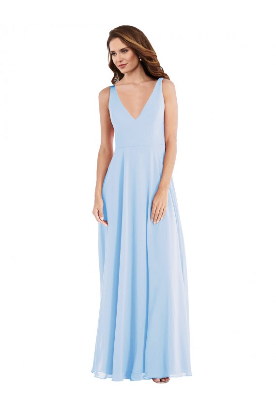 Affordable Soft Chiffon Light Sky Blue A-Line V-Neck Long Maxi Evening Dress UK