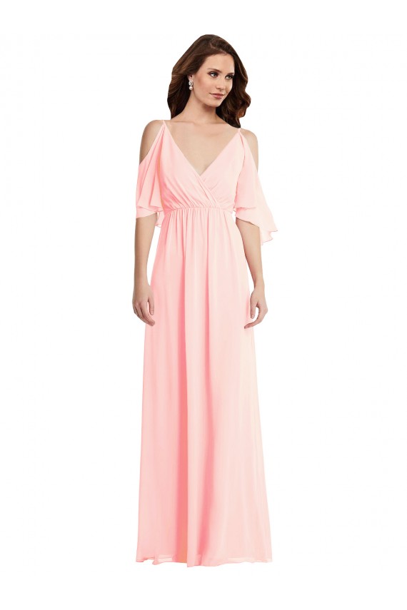 Affordable Soft Chiffon Pink A-Line V-Neck Long Maxi Evening Dress UK
