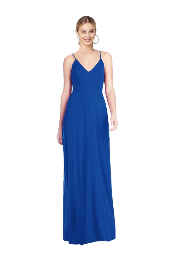Affordable Soft Chiffon Royal Blue A-Line Spaghetti Straps Long Maxi Evening Dress UK