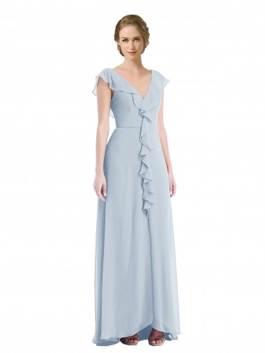 Affordable Soft Chiffon Sea Glass A-Line V-Neck Long Maxi Evening Dress UK