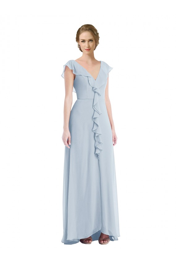 Affordable Soft Chiffon Sea Glass A-Line V-Neck Long Maxi Evening Dress UK