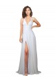Affordable Soft Chiffon White A-Line V-Neck Sweep Train Semi Formal Evening Dress UK