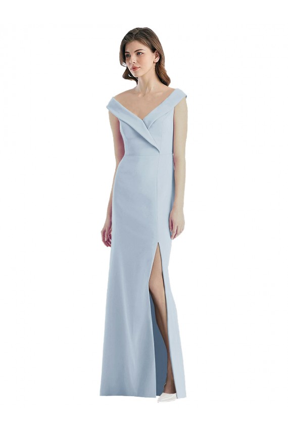 Affordable Stretch Crepe Light Sky Blue A-Line Off the Shoulder Long Semi Formal Evening Dress UK