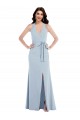 Affordable Stretch Crepe Light Sky Blue A-Line Halter Neck Long Maxi Evening Dress UK