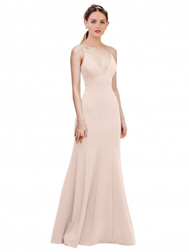 Affordable Stretch Crepe Pink A-Line V-Neck Long Wedding Party Dress UK
