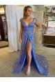 Affordable Velvet Sequin A-Line V-Neck Court Train Long Evening Dress UK