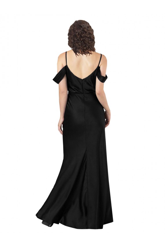 Affordable Silky Satin Black A-Line Off the Shoulder Long Sexy Evening Dress UK