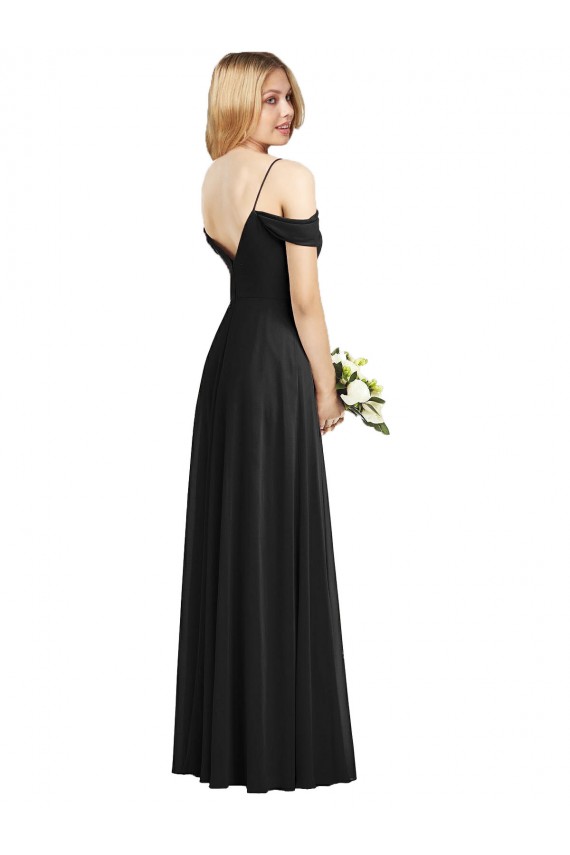 Affordable Soft Chiffon Black A-Line Spaghetti Straps Long Maxi Evening Dress UK