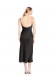 Affordable Stretch Satin Black A-Line Spaghetti Straps Midi Length Evening Dress UK