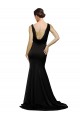 Affordable Silky Satin Black A-Line V-Neck Sweep Train Evening Dress UK