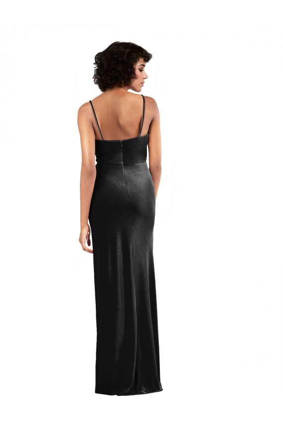 Affordable Stretch Velvet Black Column Cowl Neck Long Evening Dress UK