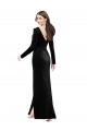 Affordable Stretch Velvet Black Column V-Neck Long Evening Dress UK