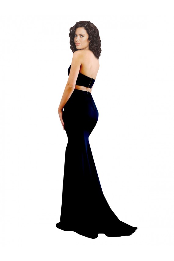 Affordable Stretch Crepe Black Mermaid High Neck Long Wedding Party Dress UK