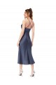 Affordable Silky Satin Black Sheath Cowl Neck Midi Length Sexy Evening Dress UK