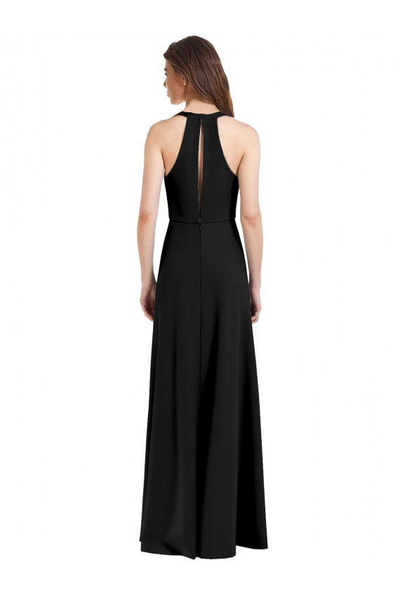 Affordable Stretch Crepe Black Sheath Halter Neck Long Wedding Party Dress UK