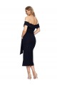 Affordable Stretch Crepe Black Sheath Off the Shoulder Midi Length Evening Dress UK