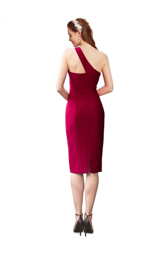 Affordable Stretch Crepe Black Sheath One Shoulder Cocktail Length Evening Dress UK