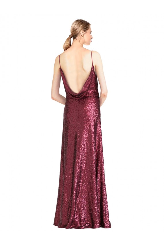 Affordable Sequin Burgundy A-Line Halter Neck Long Evening Dress UK