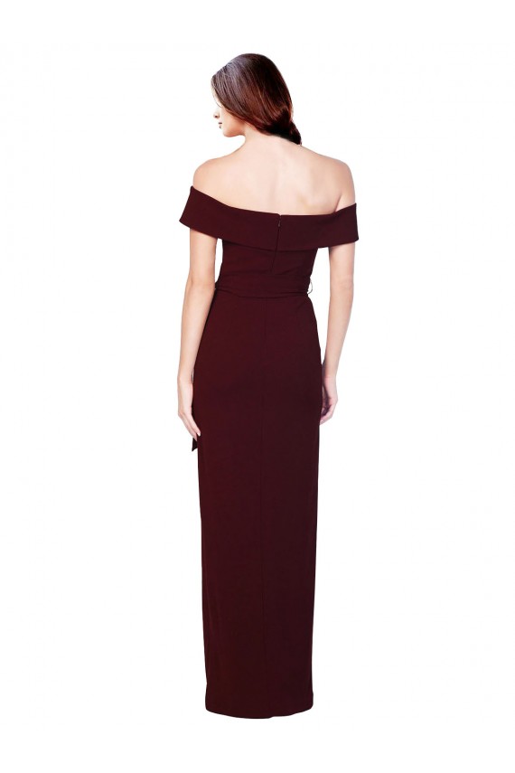Affordable Stretch Crepe Burgundy Gold Mermaid Off the Shoulder Long Evening Dress UK