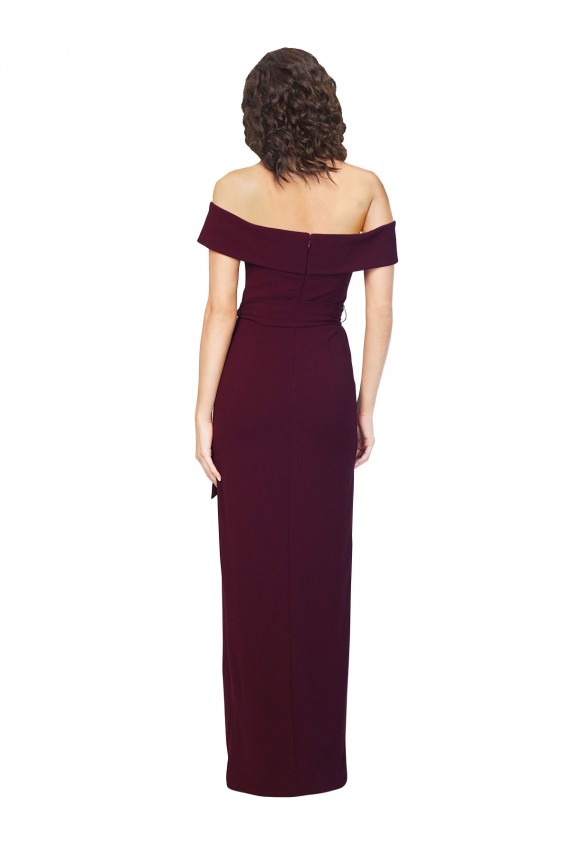Affordable Stretch Crepe Burgundy Gold Sheath Off the Shoulder Long Evening Dress UK