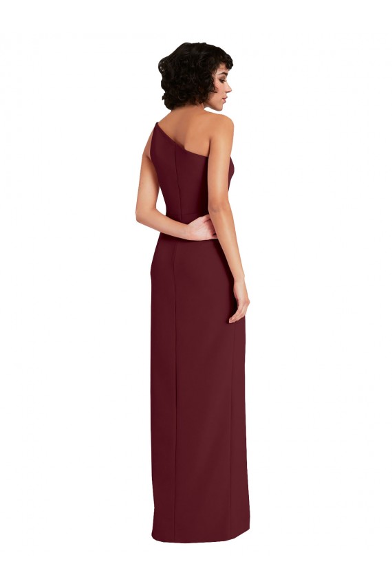 Affordable Stretch Crepe Burgundy Gold Sheath One Shoulder Long Evening Dress UK