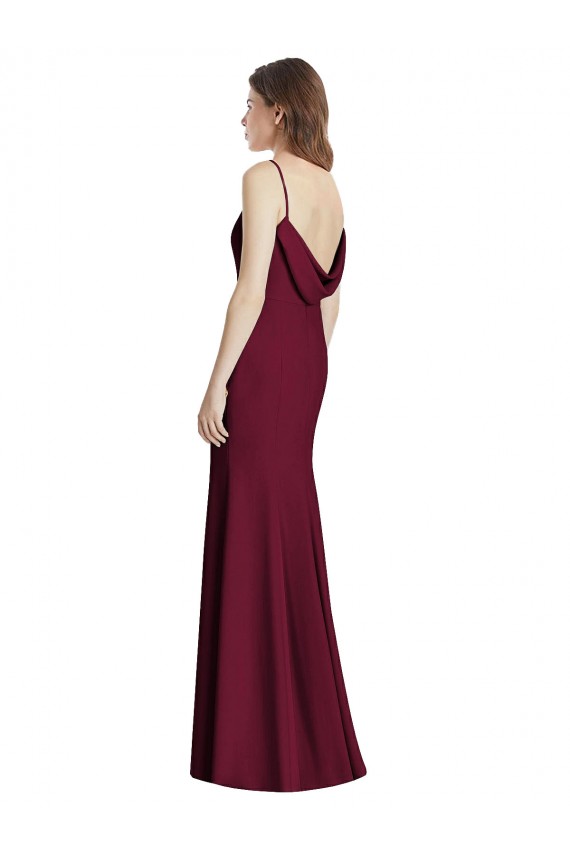 Affordable Stretch Crepe Burgundy Gold Trumpet Bateau Neck Long Semi Formal Evening Dress UK