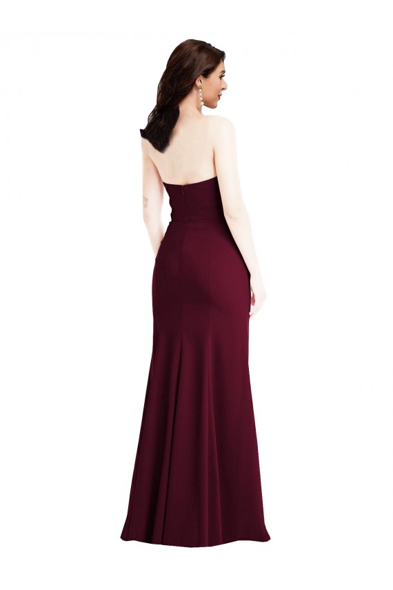 Affordable Stretch Crepe Burgundy Gold Trumpet Strapless Long Semi Formal Evening Dress UK