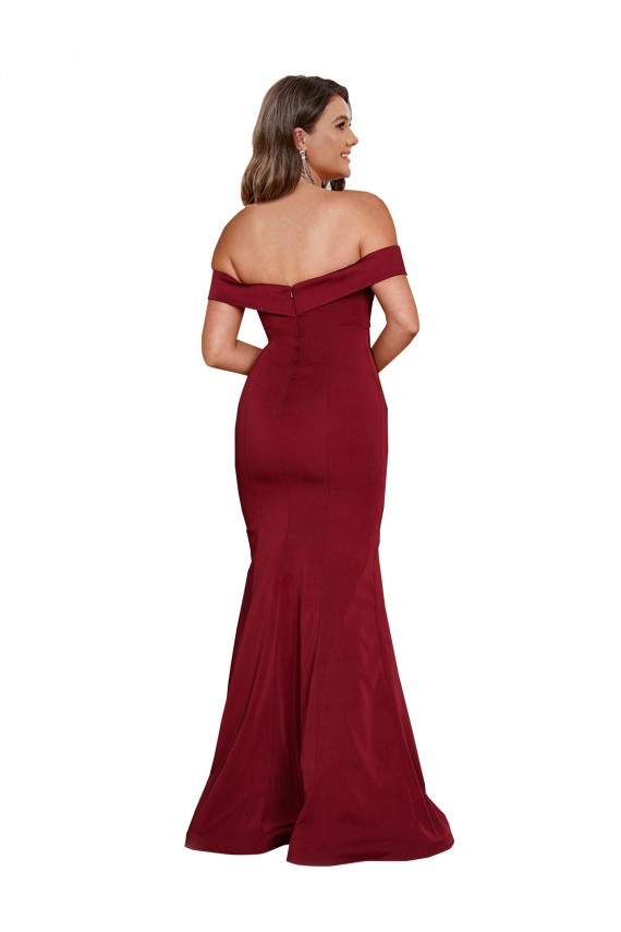 Affordable Spandex Burgundy Mermaid Off the Shoulder Long Plus Size Evening Dress UK
