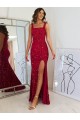 Affordable Velvet Sequin Burgundy Sheath Square Neck Long Evening Dress UK
