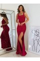Affordable Velvet Sequin Burgundy Sheath Square Neck Long Evening Dress UK