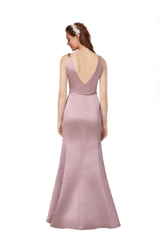Affordable Satin Burgundy Sheath V-Neck Long Evening Dress UK