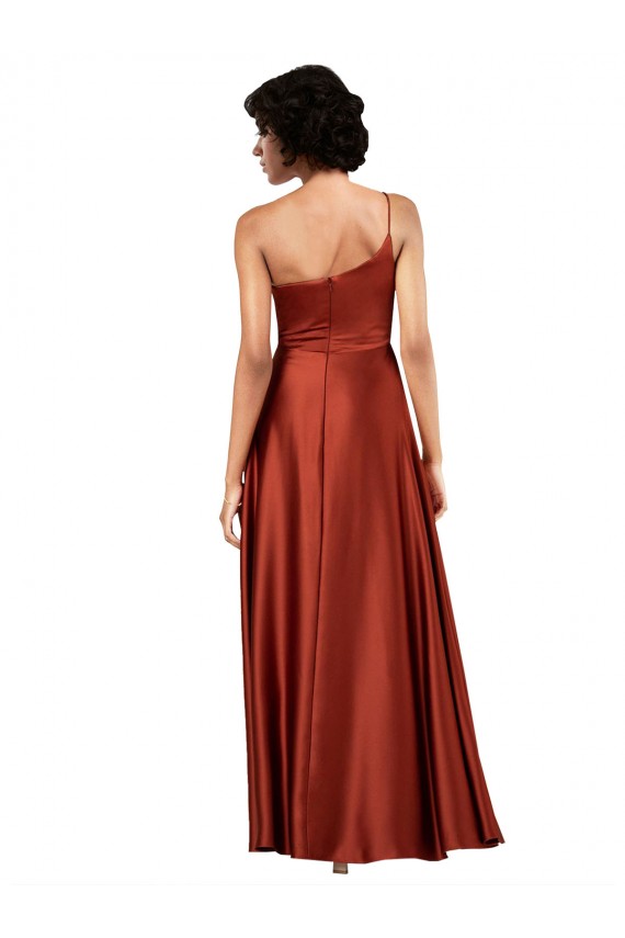 Affordable Silky Satin Burnt Orange A-Line One Shoulder Long Evening Dress UK