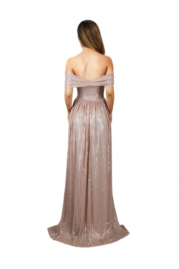 Affordable Sequin Champagne A-Line Scoop Neck Long Sexy Evening Dress UK