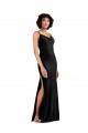Affordable Stretch Velvet Black Column Cowl Neck Long Evening Dress UK