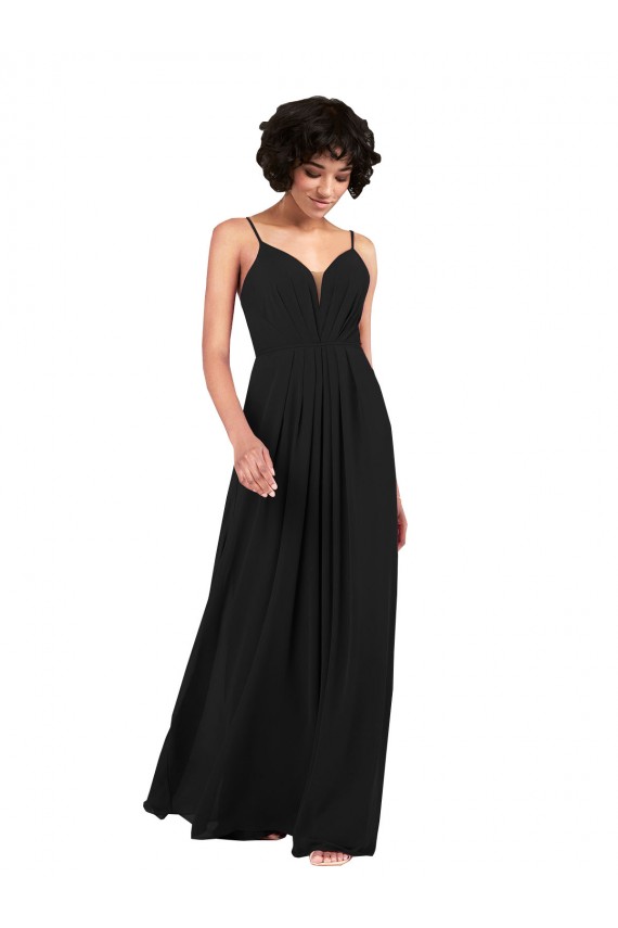 Affordable Soft Chiffon Black Column V-Neck Long Evening Dress UK