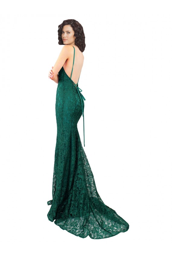 Affordable Lace Dark Green Mermaid V-Neck Long Semi Formal Evening Dress UK