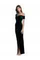 Affordable Stretch Velvet Dark Green Sheath Off the Shoulder Long Evening Dress UK