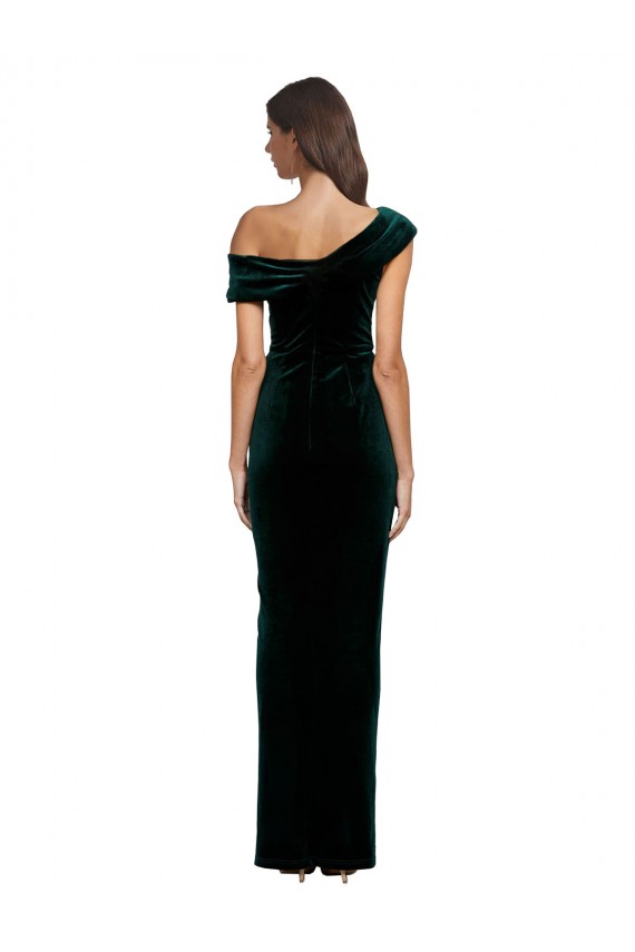 Affordable Stretch Velvet Dark Green Sheath Off the Shoulder Long Evening Dress UK