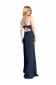 Affordable Stretch Satin Dark Navy A-Line Halter Neck Long Evening Dress UK