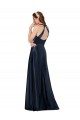 Affordable Luxe Satin Dark Navy A-Line V-Neck Long Sleeveless Evening Dress UK