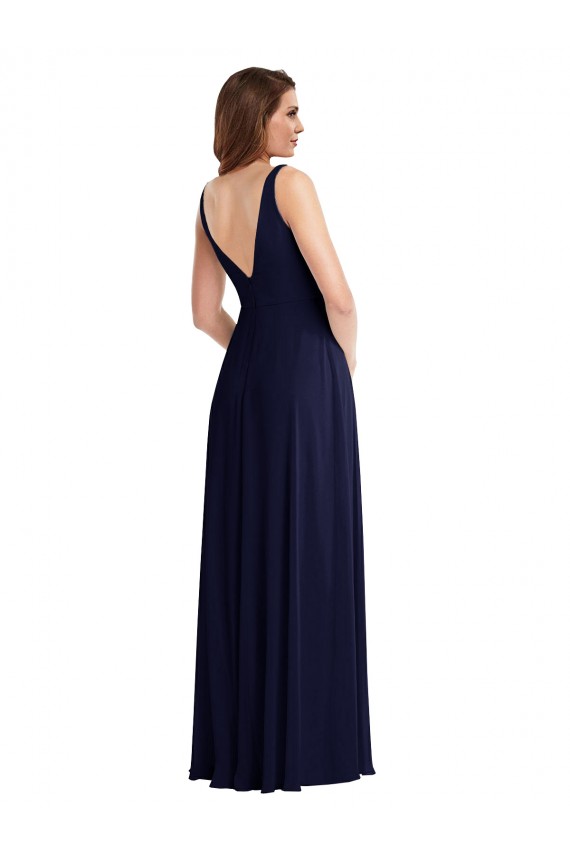 Affordable Soft Chiffon Dark Navy A-Line V-Neck Long Maxi Evening Dress UK