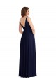 Affordable Soft Chiffon Dark Navy A-Line V-Neck Long Maxi Evening Dress UK