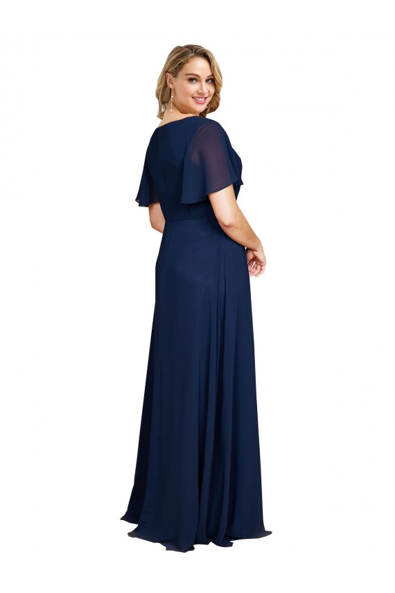 Affordable Soft Chiffon Dark Navy A-Line V-Neck Long Plus Size Evening Dress UK