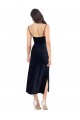 Affordable Stretch Velvet Dark Navy Column Cowl Neck Midi Length Evening Dress UK